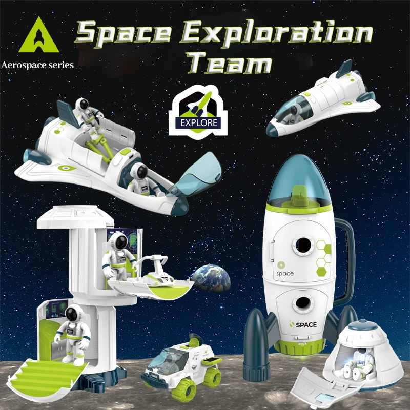 

Acousto Optic Space Rocket Toy Astronaut Spaceship Toys Model Shuttle Space Station Rocket Aviation Series Toys Child Gift