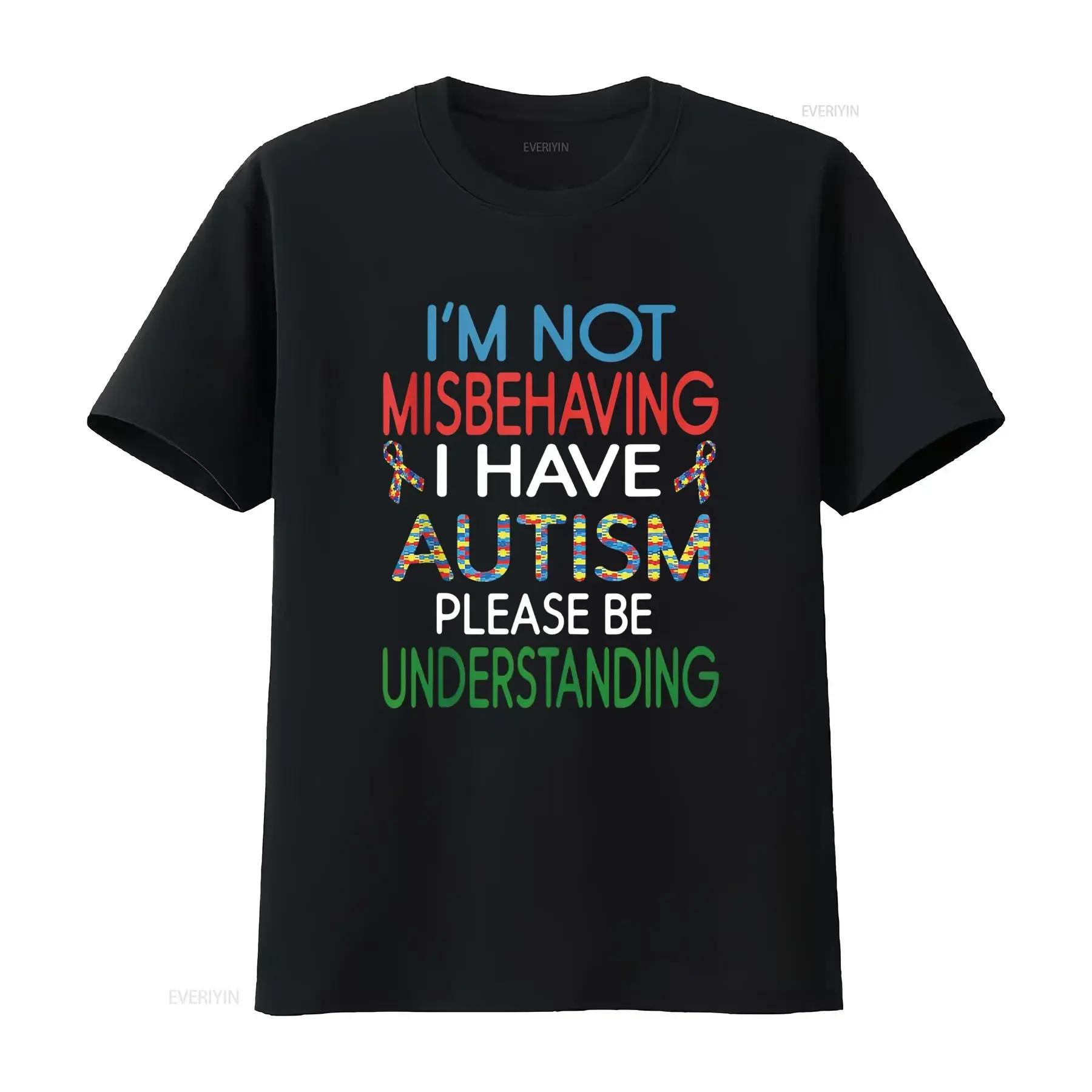 Фото Мужская футболка Aspergers and Autism Kids I m Not Misbehaving Have, черная маленькая винтажная стираная уличная одежда унисекс, слегка мягкая №1