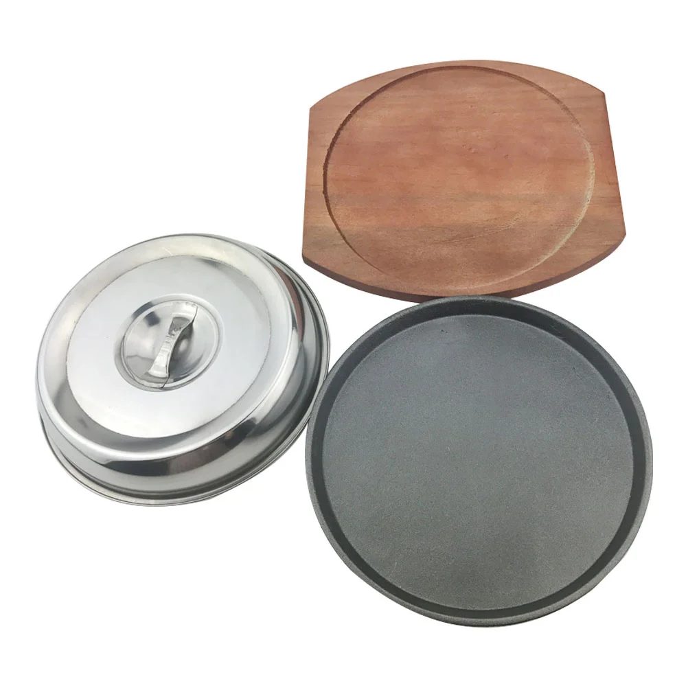 

Steak Plate Pan Grill Tray Sizzle Stovetop Sizzling Griddle Bbqwooden Metal Base Fajita Iron Platter Skillet Cast Board Japanese