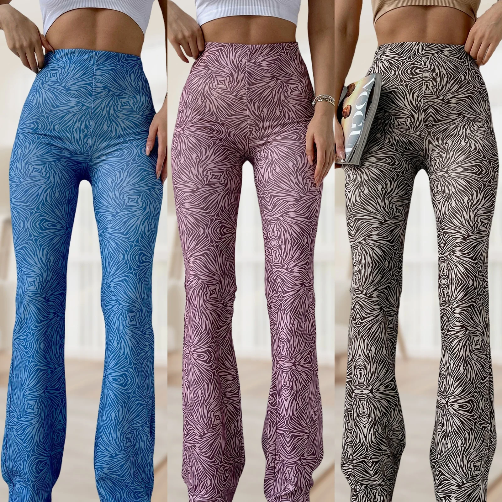 

Брюки-клеш Женские в полоску, базовые штаны с разрезом, пикантные облегающие удобные дышащие длинные брюки со средней талией