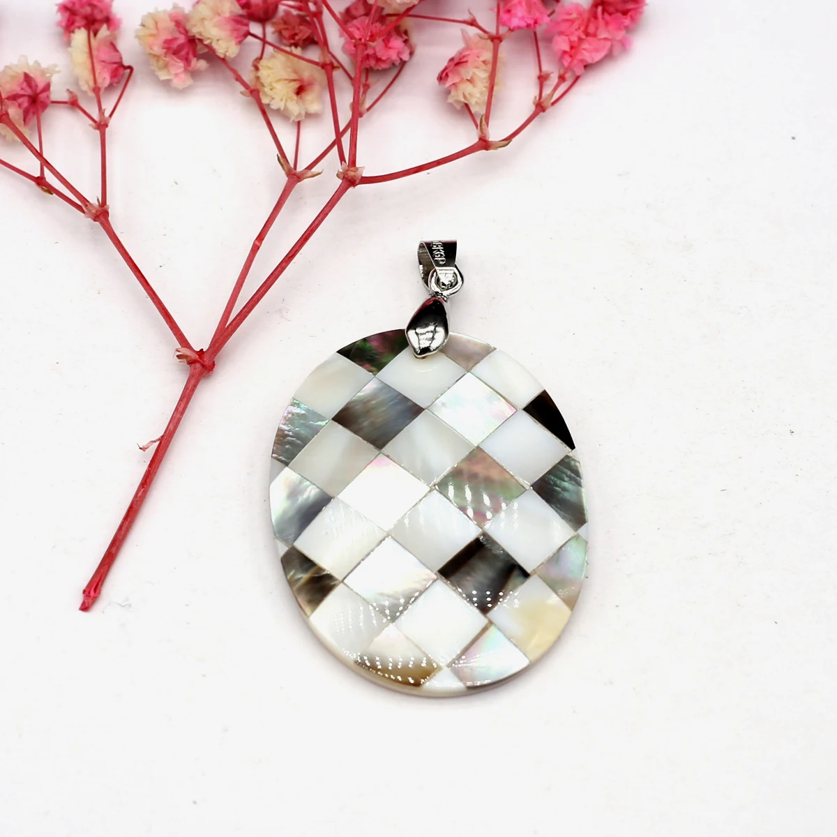 

White Abalone Shell Natural Mosaic Plaid Oval Pendant30x48MM CraftDIY Jewelry Making Necklace Earring Accessory Gift Party Decor