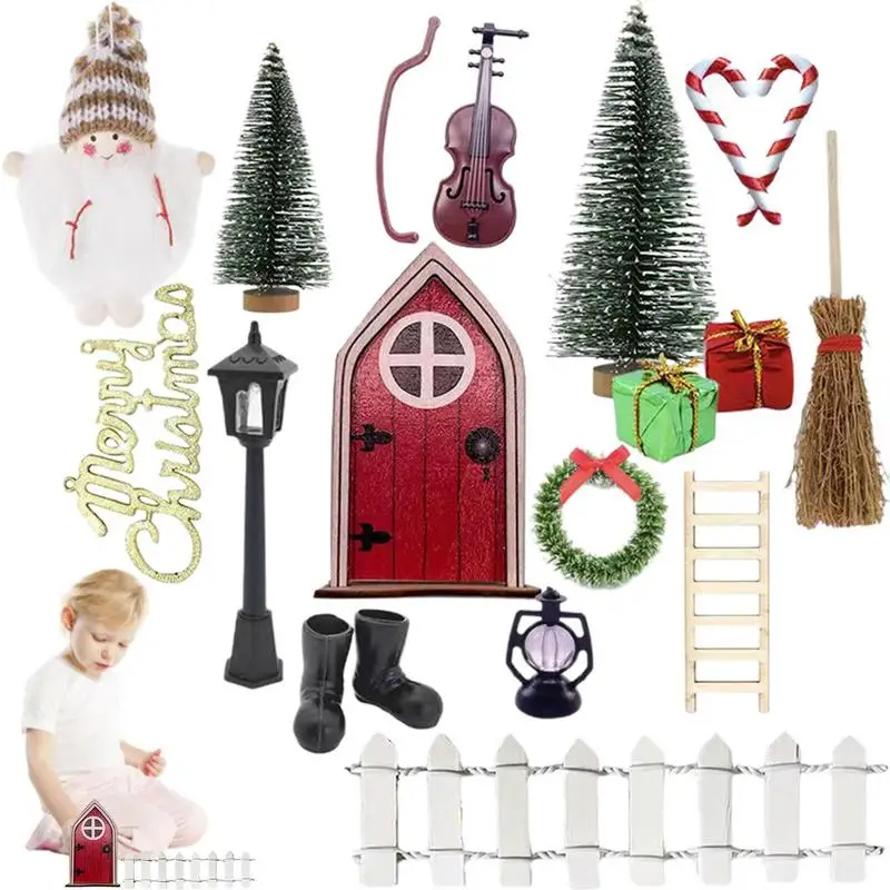 

Doll House Christmas Decoration 1:12 Scale Mini Christmas Fairy Doors Decorations Toy Set Doll House Decorative Accessories For