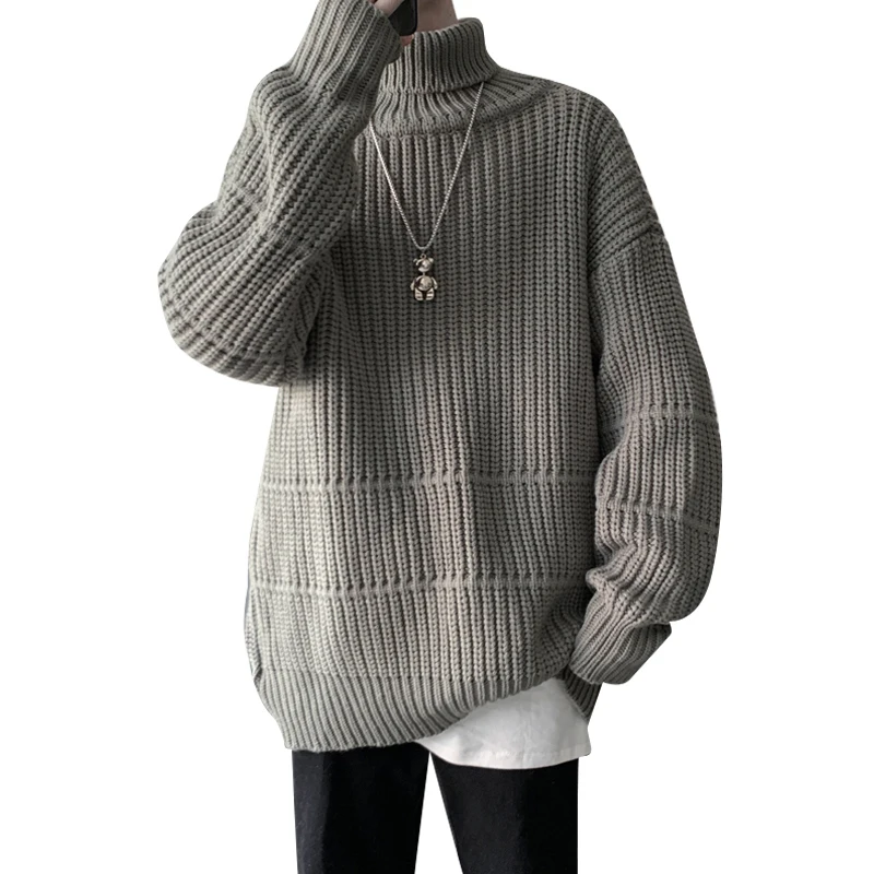 Enlarge Turtleneck Pullover Solid Color Knitted Sweater For Boys Winter Thicken Thermal Inner Pile Collar Base Pullover Sweater