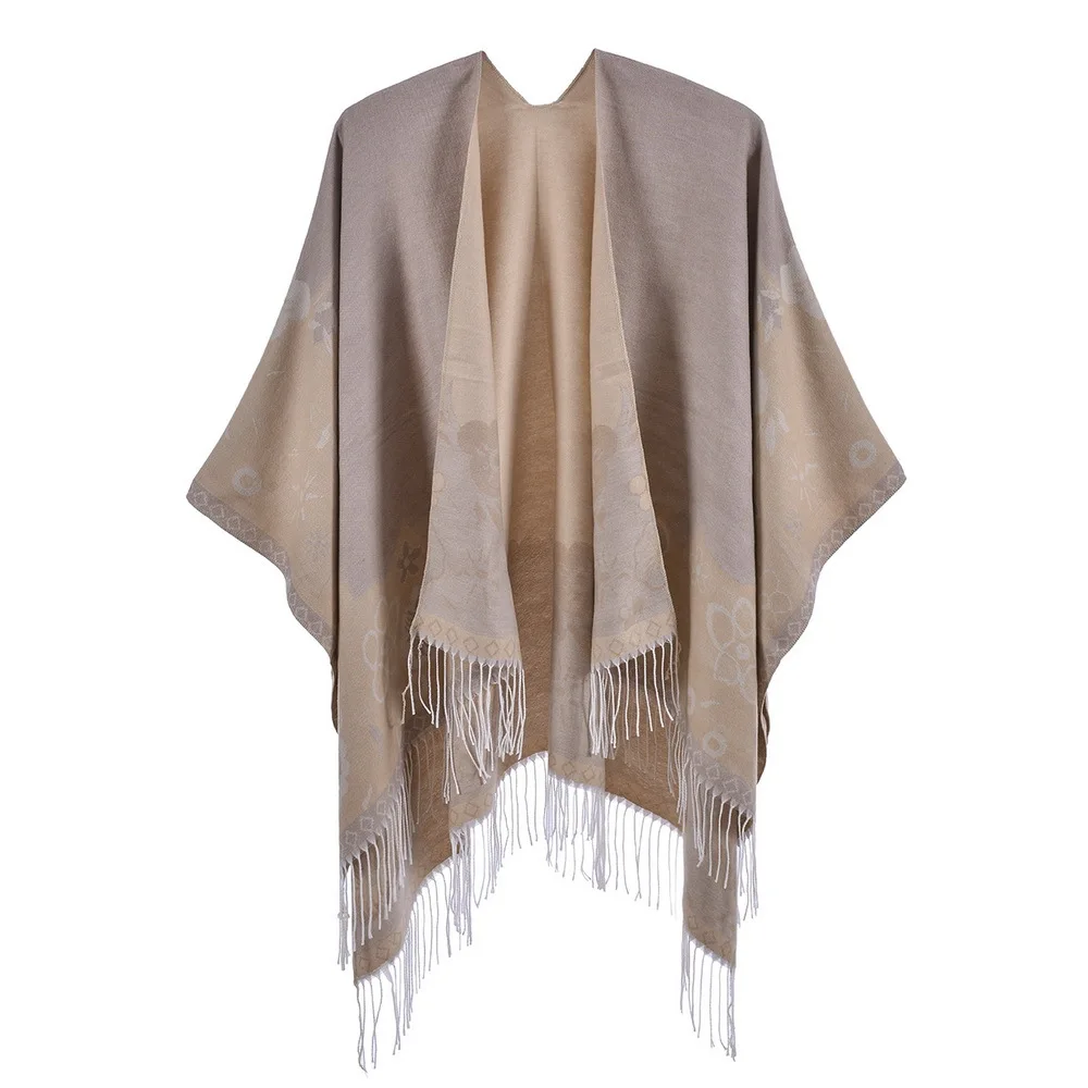 2022 Autumn Winter New Women Cape Tassel Floret Fashion Increased Warmth Split Cape Imitation Cashmere Ponchos P5