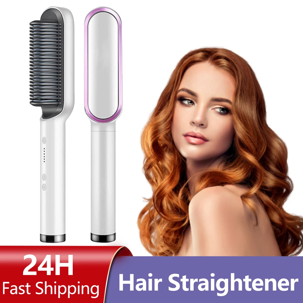 

Multifunctional Hair Straightener Brush Negative Ion Hair Straightening Comb 2 In 1 Hair Curler Straightening Brush for Curly
