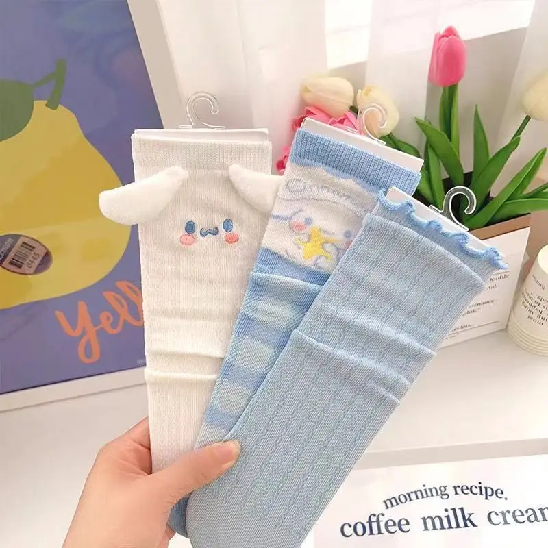 

Sanrio Kawaii Cinnamoroll Mid Tube Socks Sweet Cartoon Four Seasons Thin Cotton Breathable Lolita Girl's Sports Mid Tube Socks