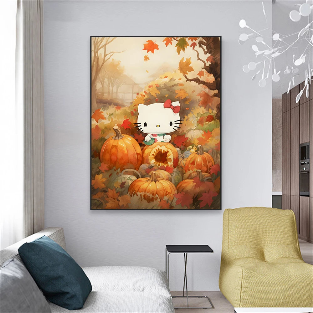Милый кавайный настенный художественный постер Hello Kitty осень Хэллоуин кавайная