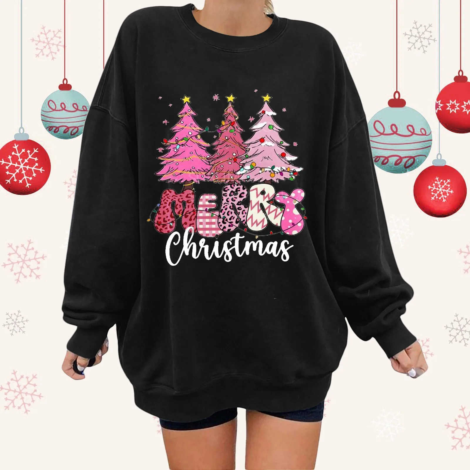 

Fuzzy Fleece Pullover Women Womens Oversized Crewneck Long Sleeve Casual Loose Pullover Christmas Women's Three Quarter Zip