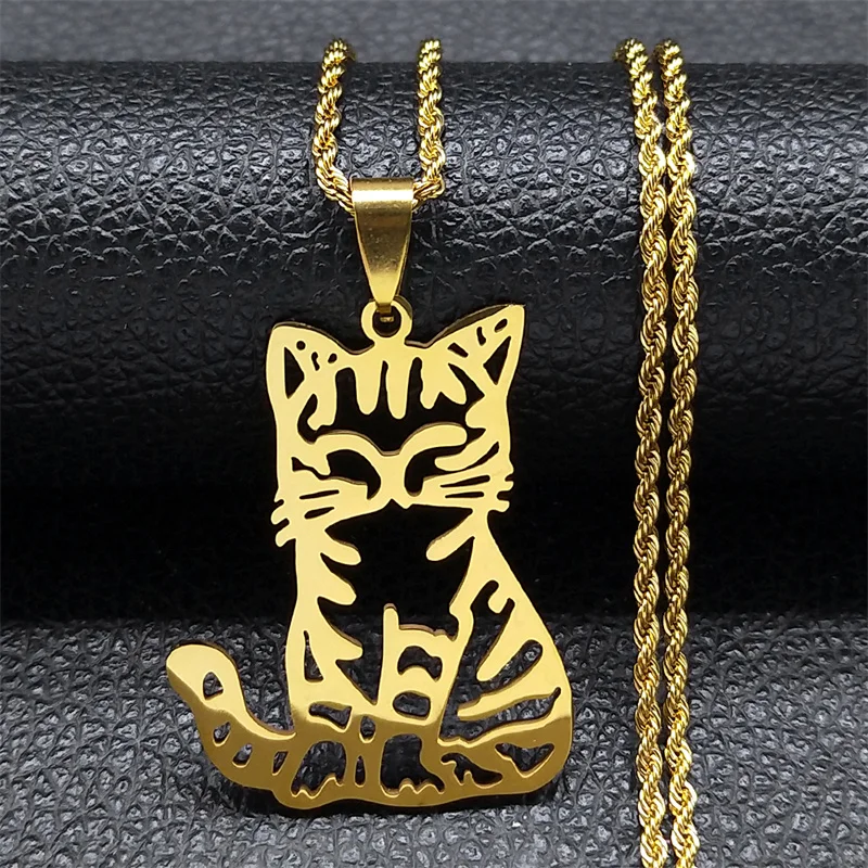 

Cute Animal Cat Pendant Necklace for Women Men Stainless Steel Gold Color Kitty Necklaces Pet Lover Gift Jewelry collier KNXS01