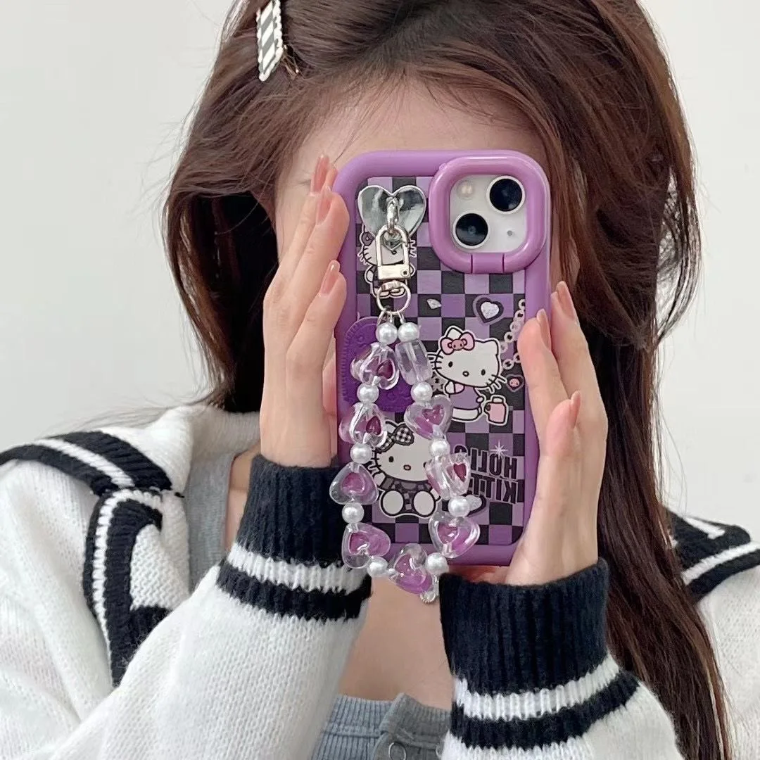

Sanrio Hello Kitty With Chain Phone Cases For iPhone 14 13 12 11 Pro Max Mini XR X XS MAX 8 7 Plus Shockproof Cover