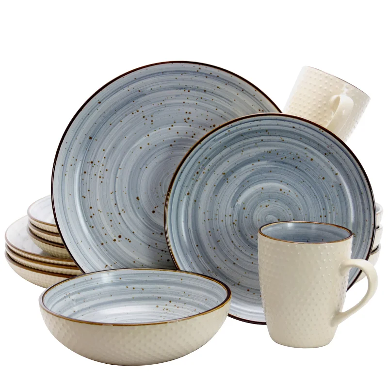 

16 Piece Kitchen Dinner Plates Bowls Coffee Mugs Dinnerware Set In Powder Blue Dishwasher Microwave Safe Dish Tableware