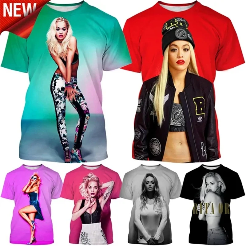 

New Summer Fashion Singer Rita Ora T Shirt 3D Printing T-shirt Trend Short-sleeved Men's And Women's Casual High Quality Tees