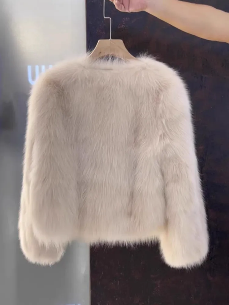 Женское пальто из лисьего меха и травы осенне-зимний новый стиль дизайн с пряжкой