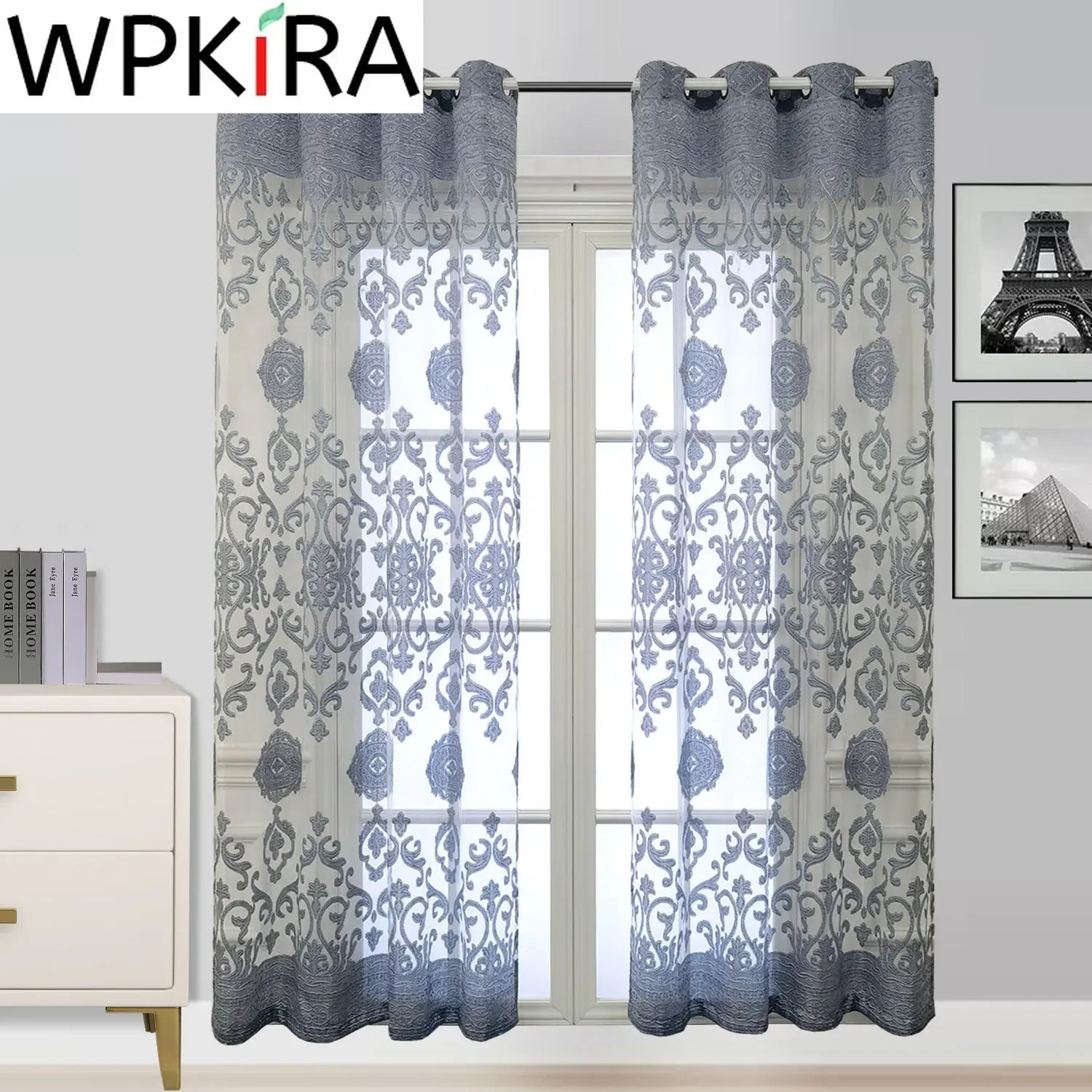 

European Style Luxurious Gray Hollow Out Tulle Sheer Curtains For Luxury Living Room Bedroom Window Decor Customizing Curtains