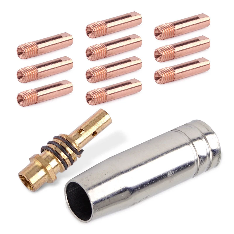 

12pcs/set Power Nozzles 0.9mm M6 Contact Tube Holder For MB-15AK MIG / MAG Welding Contact Tips Connecting Rod Nozzle Cover