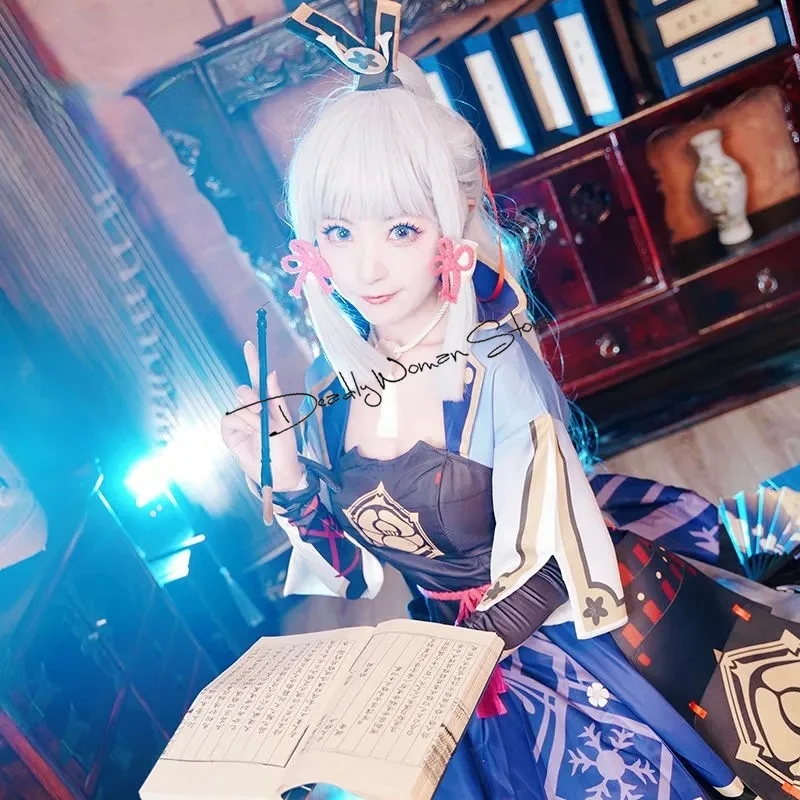 Женский костюм для косплея Game Genshin Impact Kamisato Ayaka аниме платье парик обувь на