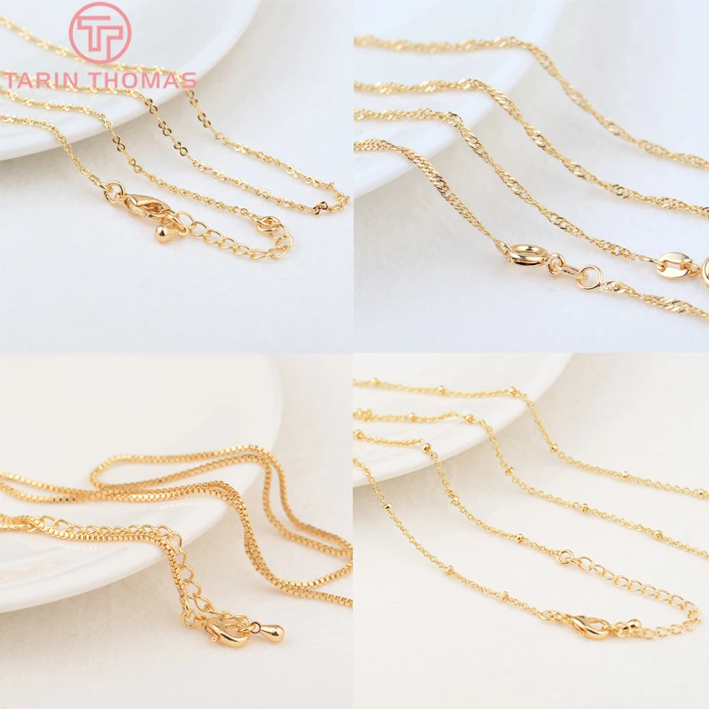 Латунная готовая цепочка для ожерелья, длина 40 см, 45 см, 24 Кар, Ювелирная фурнитура высокого качества «сделай сам» для изготовления украшений, аксессуары, (3812)