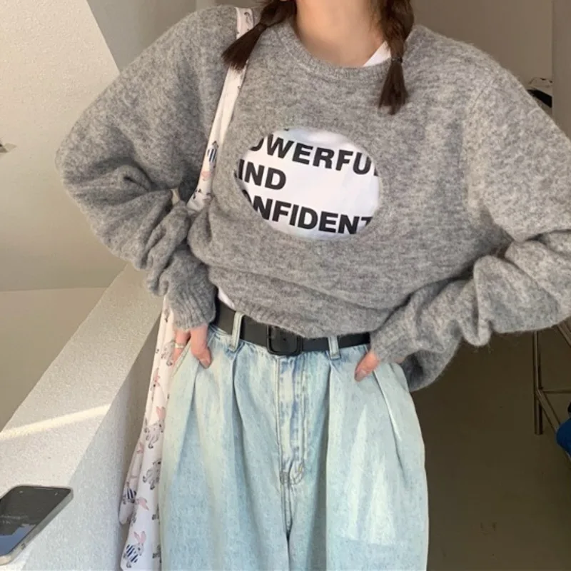 

Gray Sweater Female Design Sense Of Hollowed Out Top 2022 New Korean Loose Lazy Spicy Girl Style Knitted Coat In Spring