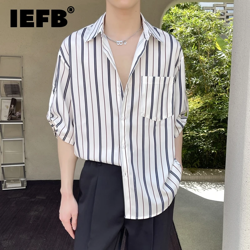 

IEFB Summer Thin Men's Stripe Shirts Fashion Short Sleeve Top Korean Style Business Male Casual Cardigan Trend Streetwear 9C1010