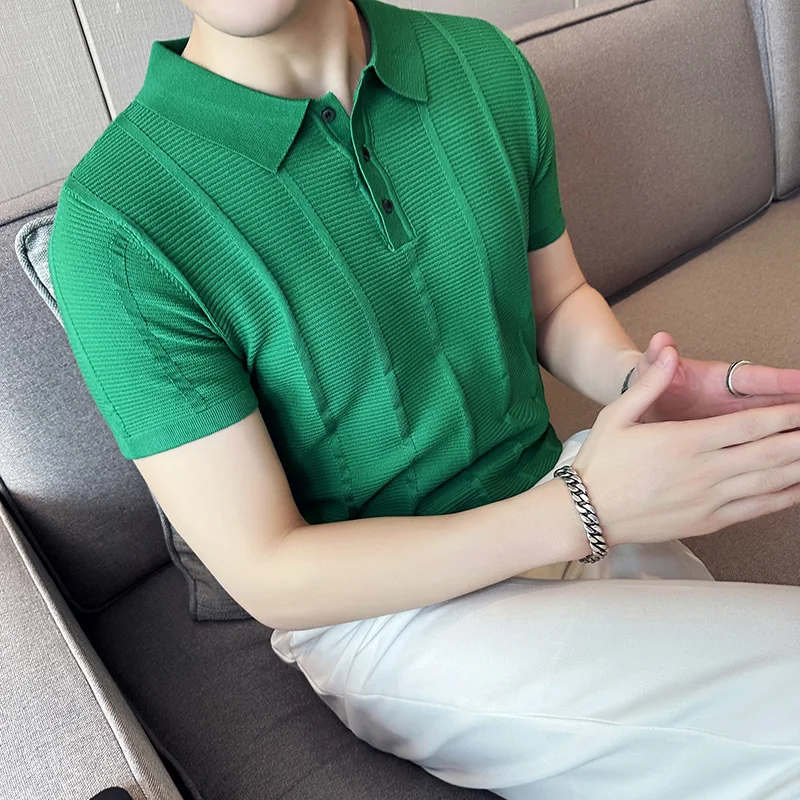 

Мужская трикотажная рубашка-поло с длинным рукавом, в рубчик