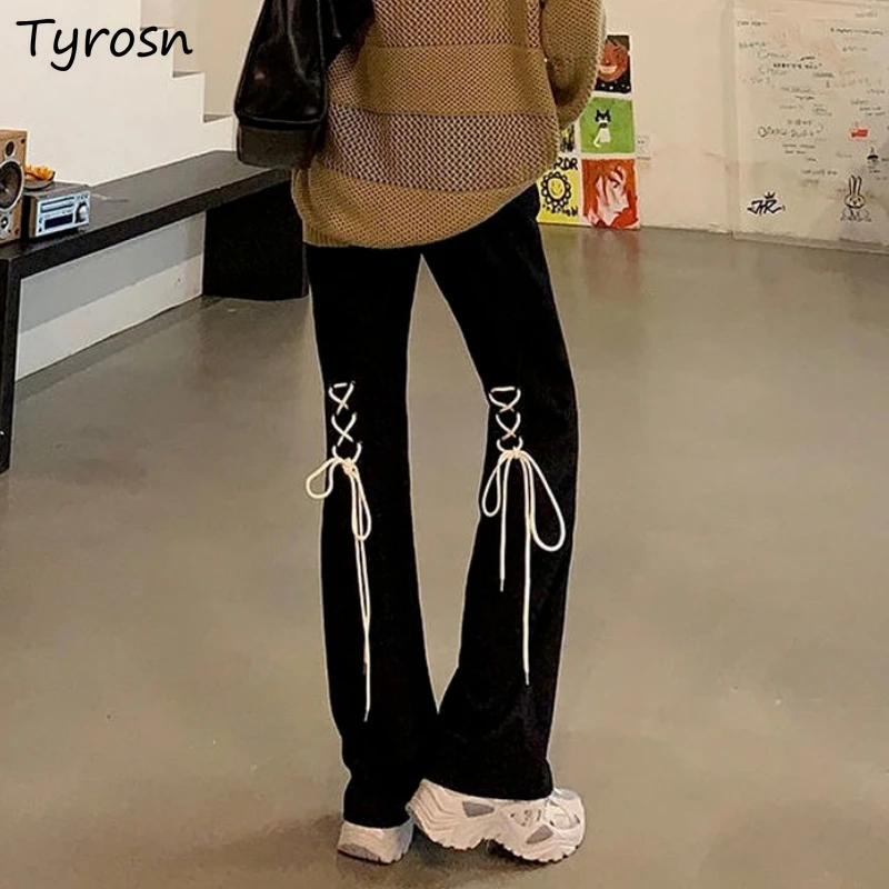 

Джинсы женские универсальные с завязками, стильные брюки-клеш на шнуровке в стиле ольччан, Повседневная Уличная одежда в стиле Instagram, весна-осень