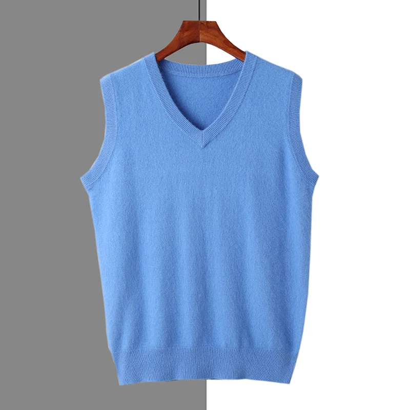 Осень-зима 2023 новый мужской жилет с v-образным вырезом 100% норковый кашемировый
