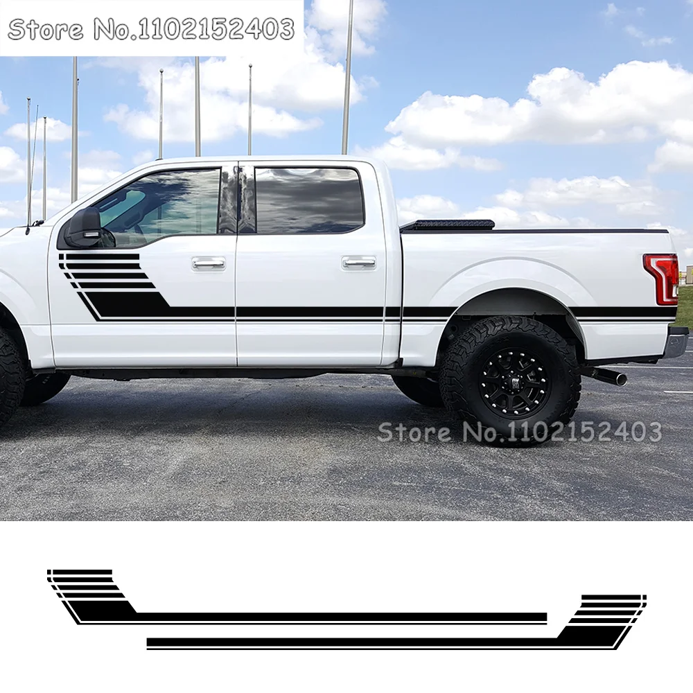 

2Pcs Car Stickers For Ford F150 Door Side Skirt Stripes Decals Truck Graphics Vinyl Custom Decor Cover Auto DIY Accessories