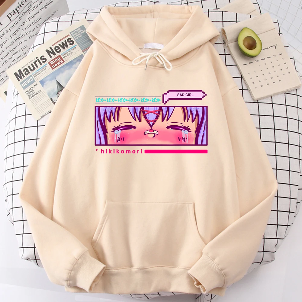 

Sad Girl Hikikomori Cartoon Male Hoodies Casual Hip Hop Streetwear Mens Sweatshirts Big Size Harajuku Fashion Punk Pullovers