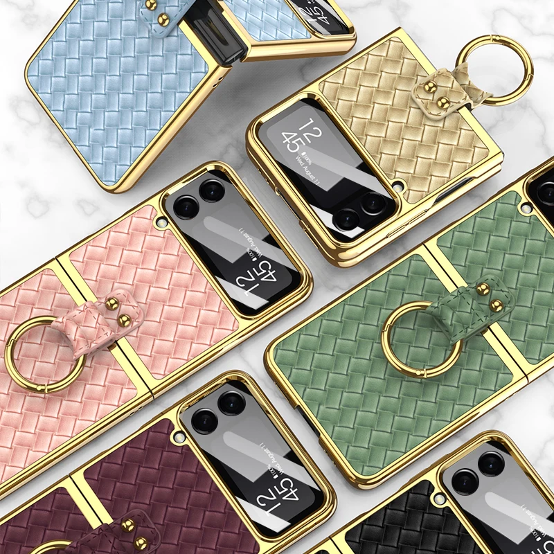 

Чехол-накладка с кольцом для Samsung Galaxy Z Flip3 /4, чехол из искусственной кожи с рисунком питона и блестящим покрытием, роскошный флип-чехол с подс...