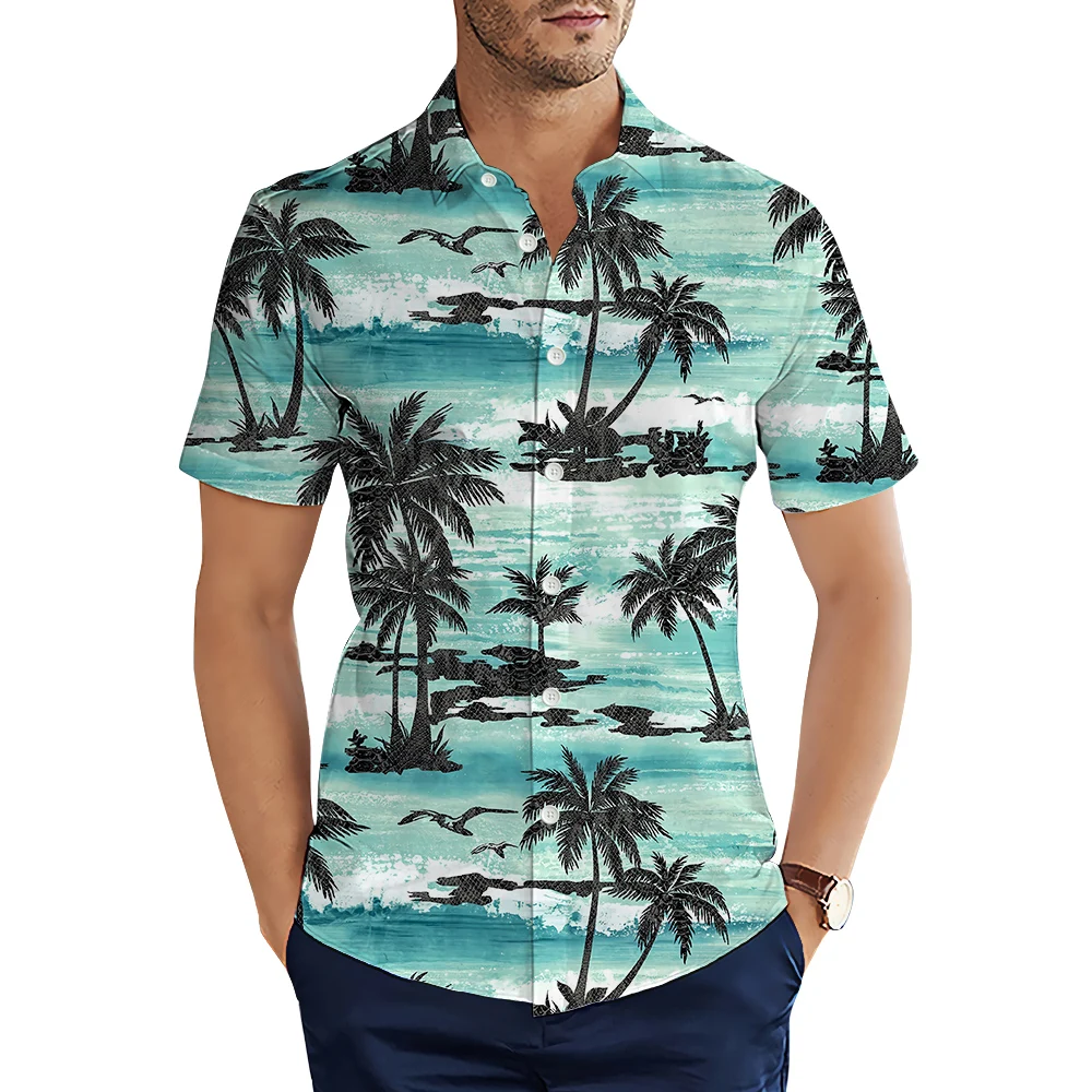 

CLOOCL Men's Shirts Hawaiian Coconut Tree 3D Graphic Printed Shirts Summer Short Sleeve for Shirt Men Fashion Casual Beach Tops
