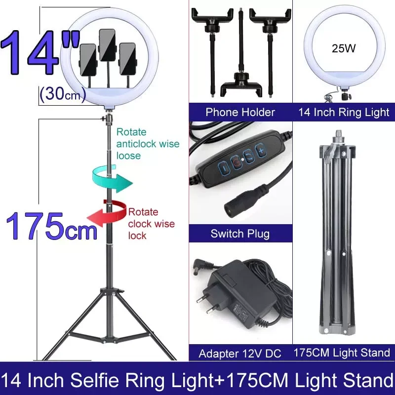 

Gifts Photography Lamp Light Ring With Phone Holder Selfie USB Plug Dimmable 6 8 10 12 14 Inch Available in Various Sizes