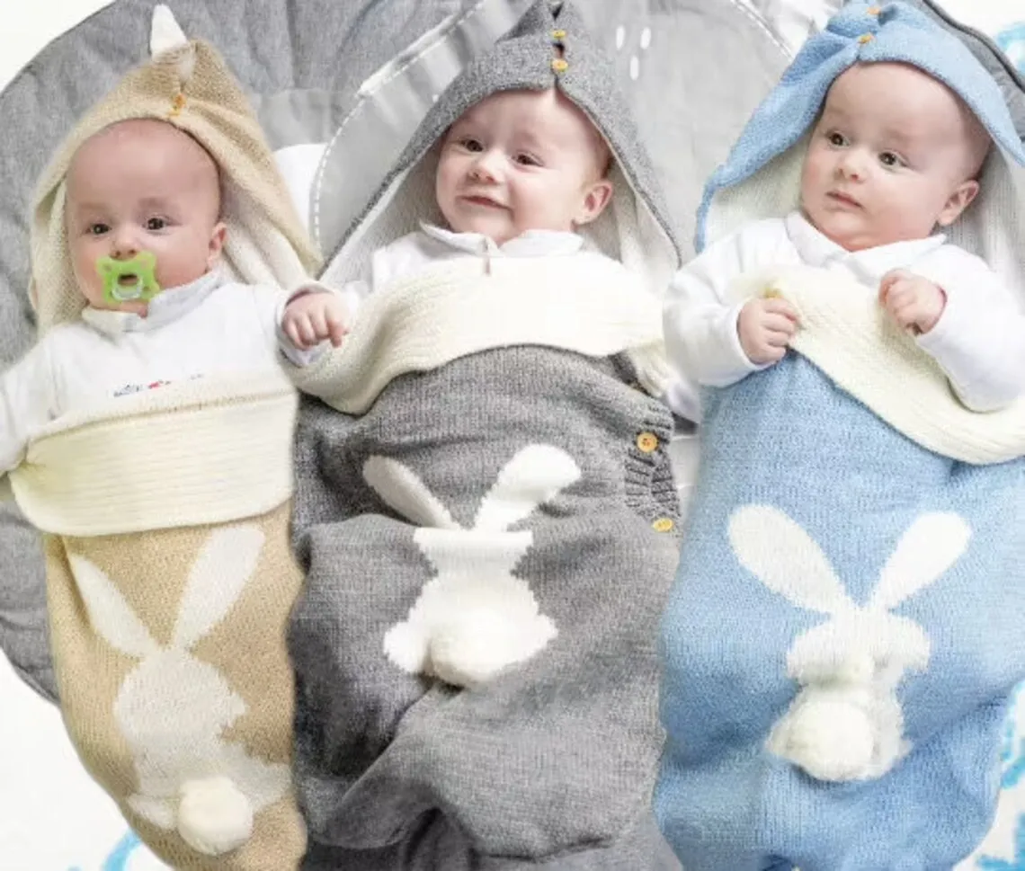 Saco de dormir de punto con botón de conejo para bebé, manta envolvente de lana para cochecito al aire libre, pañales para recién nacidos, Color sólido, nuevo