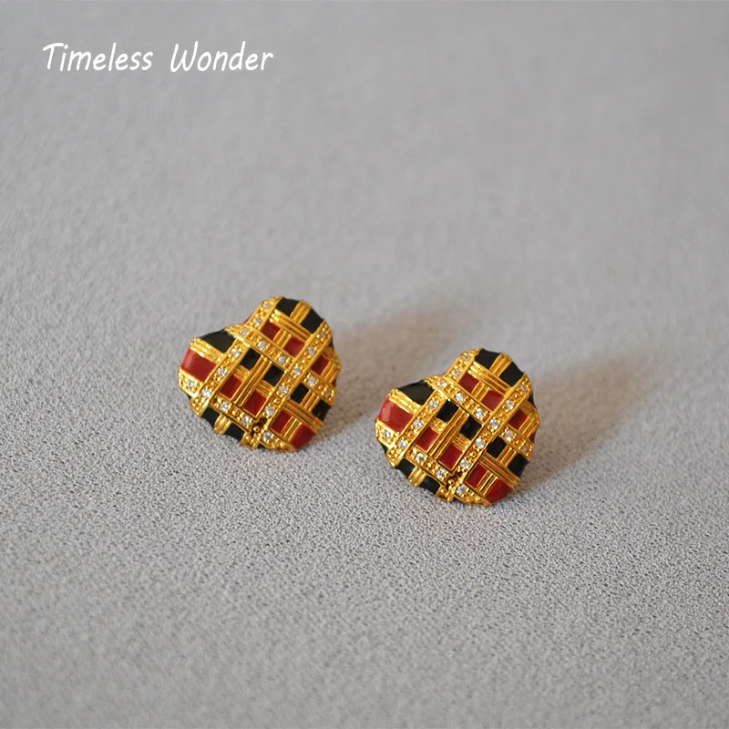 

Timeless Wonder Sweet Enamel Zirconia Heart Stud Earrings for Women Designer Jewelry Aesthetics Trendy Ins Egirl Fashion ES 6323