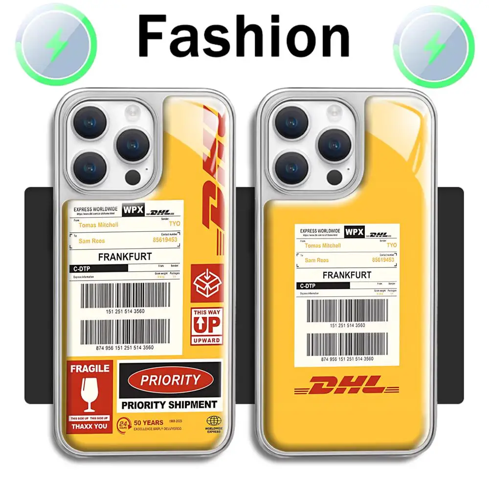 Фото Чехол для телефона DHl International Express, посеребренный магнитный фарфоровый чехол с кристаллами для iPhone 16, 15, 14, 13, 12, 11 Pro Max Plus MINI №1