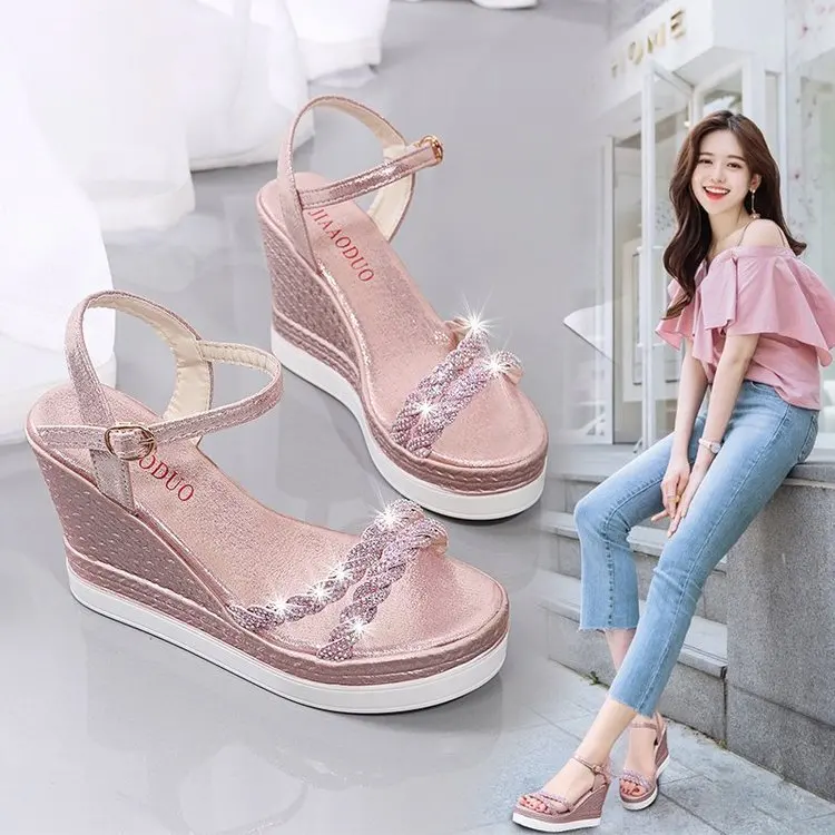 

Сандалии женские с открытым носком, удобные босоножки на толстом каблуке, с ремешком с пряжкой, большие размеры, лето 2023