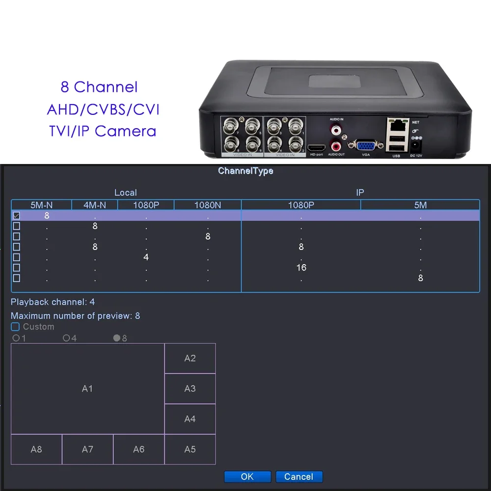 Фото 4-канальный 8-канальный AHD DVR NVR система видеонаблюдения 5MP/2MP5 в 1 мини-видеорегистратор видеонаблюдения TVI CVI AHD CVBS IP-камера цифровой видеорегистратор №3