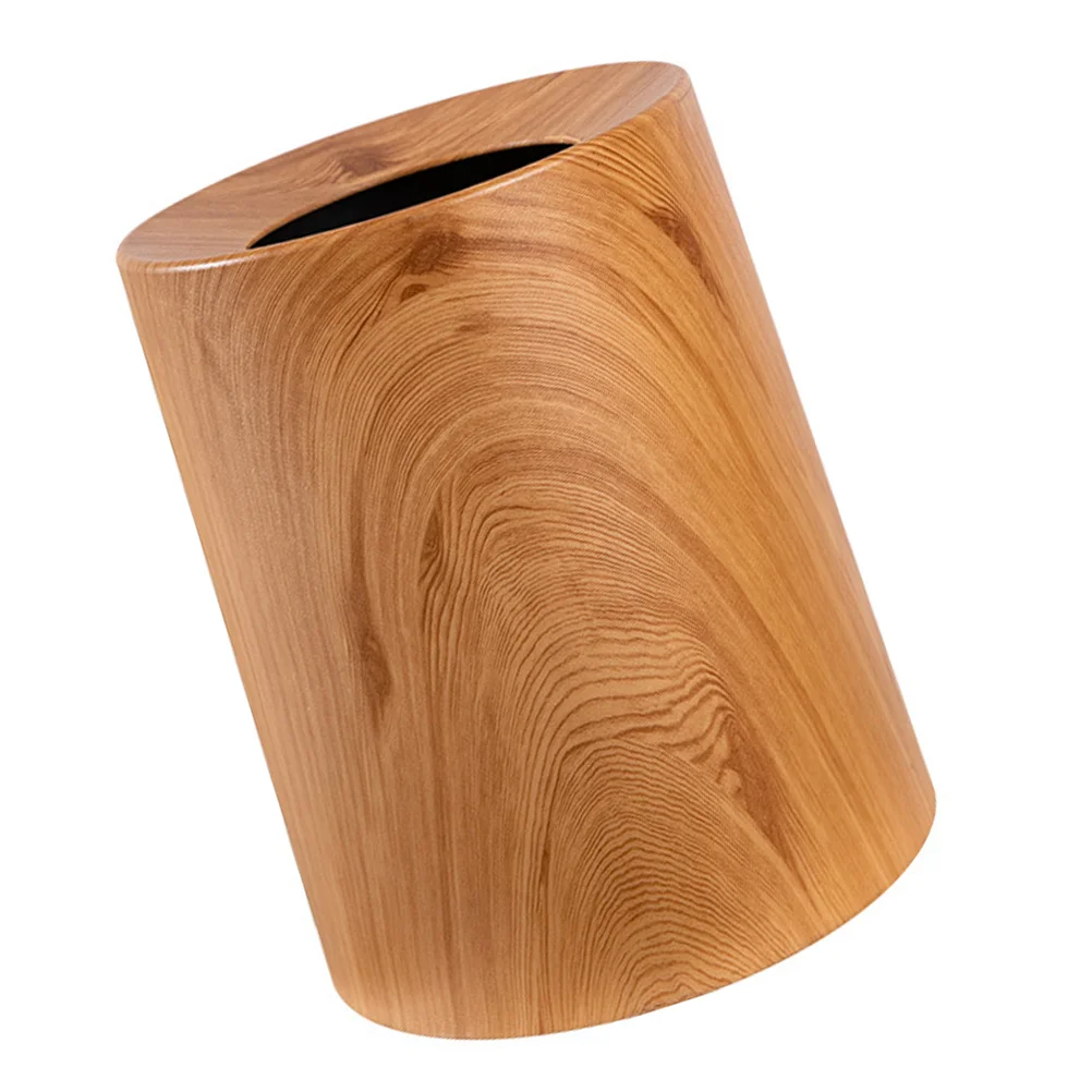 

1Pc Creative Lidless Garbage Can Household Waste Container Wood Textured Ash-bin