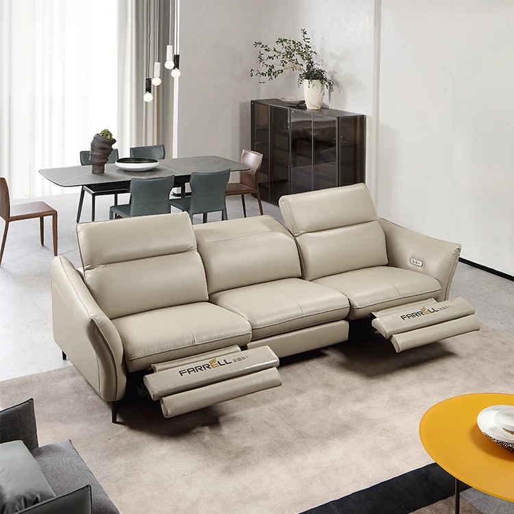 

Hot selling 3+2+1 seats sectional genuine leather electric function with USB charging recliner living room furniture sofas