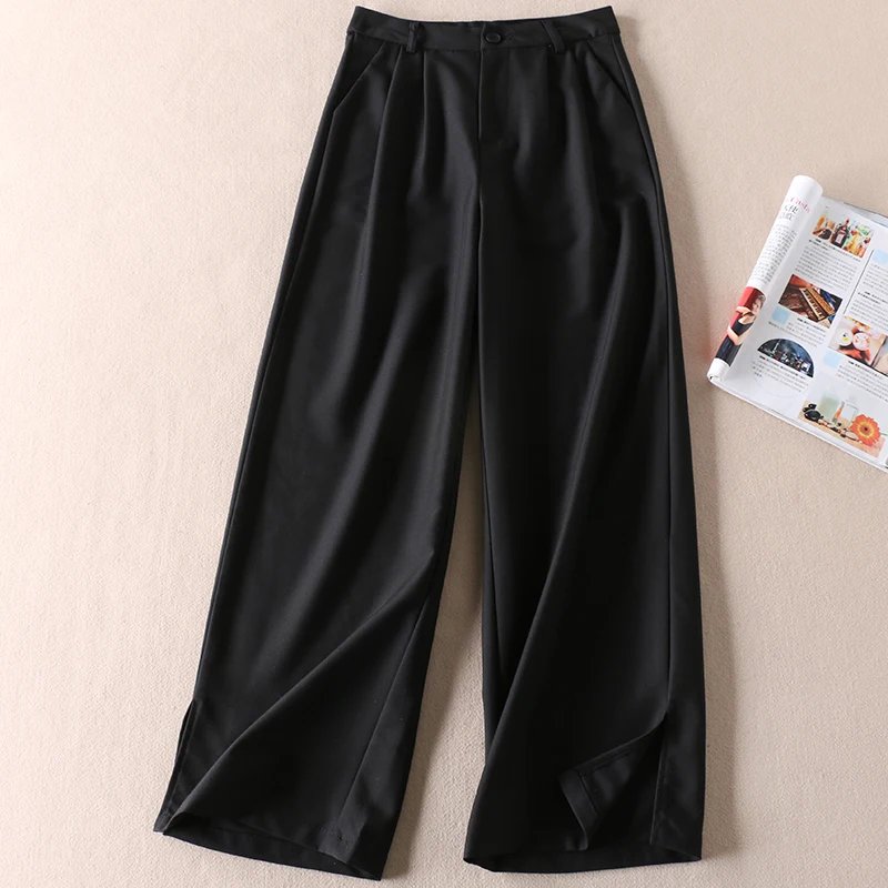 

Black Suit Pants Women's Spring Casual Pants, Korean Version Slit Wide Leg Pants
