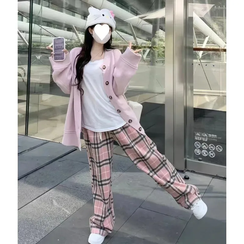 Оригинальный вязаный свитер женский свободный однотонный Комплект из трех