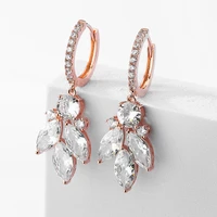 new fashion luxury leaf cubic zirconia dangle earrings for women elegant romantic silver color earring wedding birthday gifts
