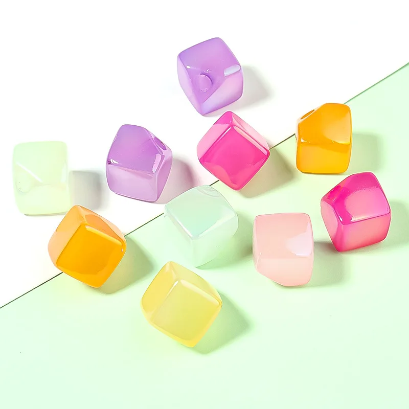 13mm 10pcs Acrylic Plated Color Jelly Square Diagonal Beads DIY Jewelry Single Hole Earring Tail Bead Necklace Accessories