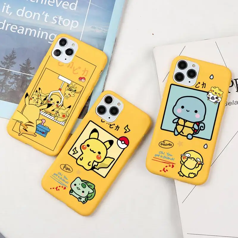 

Cartoon Pokemon Pikachu Phone Case For iphone 13 12 11 Pro Max Mini XS 8 7 6 6S Plus X SE 2020 XR Candy yellow Silicone cover