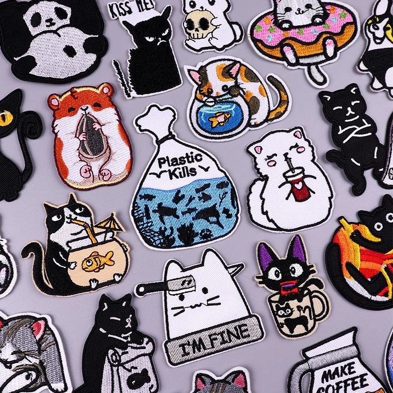 Нашивка С Вышивкой кошки нашивка с мультяшными животными термоклейкие нашивки
