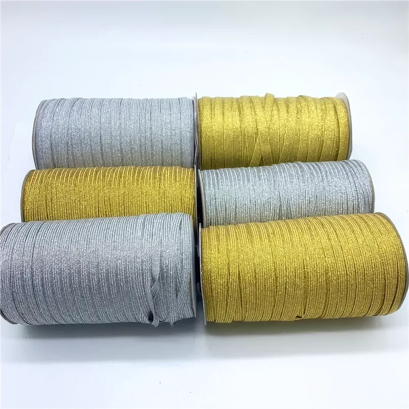 

3mm 6mm 10mm 5yards/Lot Golden/Silver Sewing Elastic Ribbon Elastic Spandex Band Trim Sewing Fabric DIY Garment Accessories