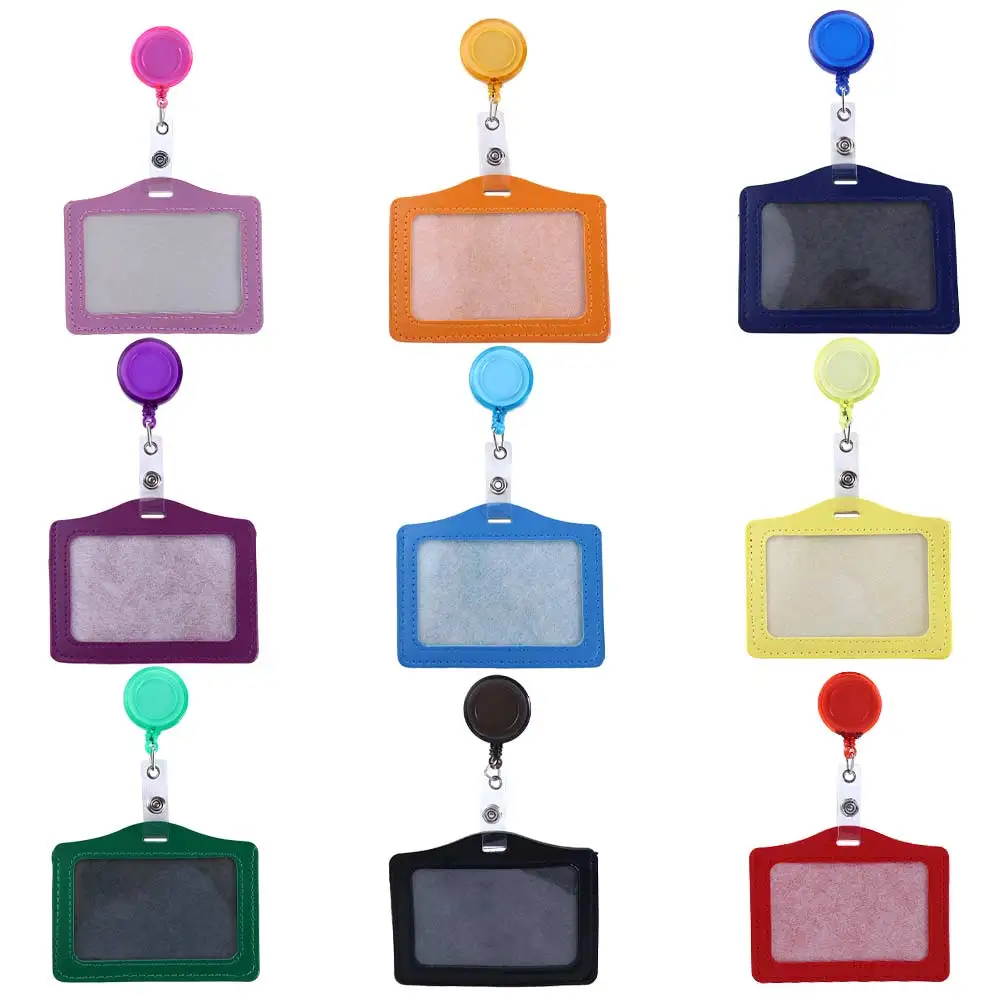 

Women Men Student Retractable Badge Reel ID Card Holder Cover Case Nurse Badge Lanyards Fashion PU Leather Card Holders