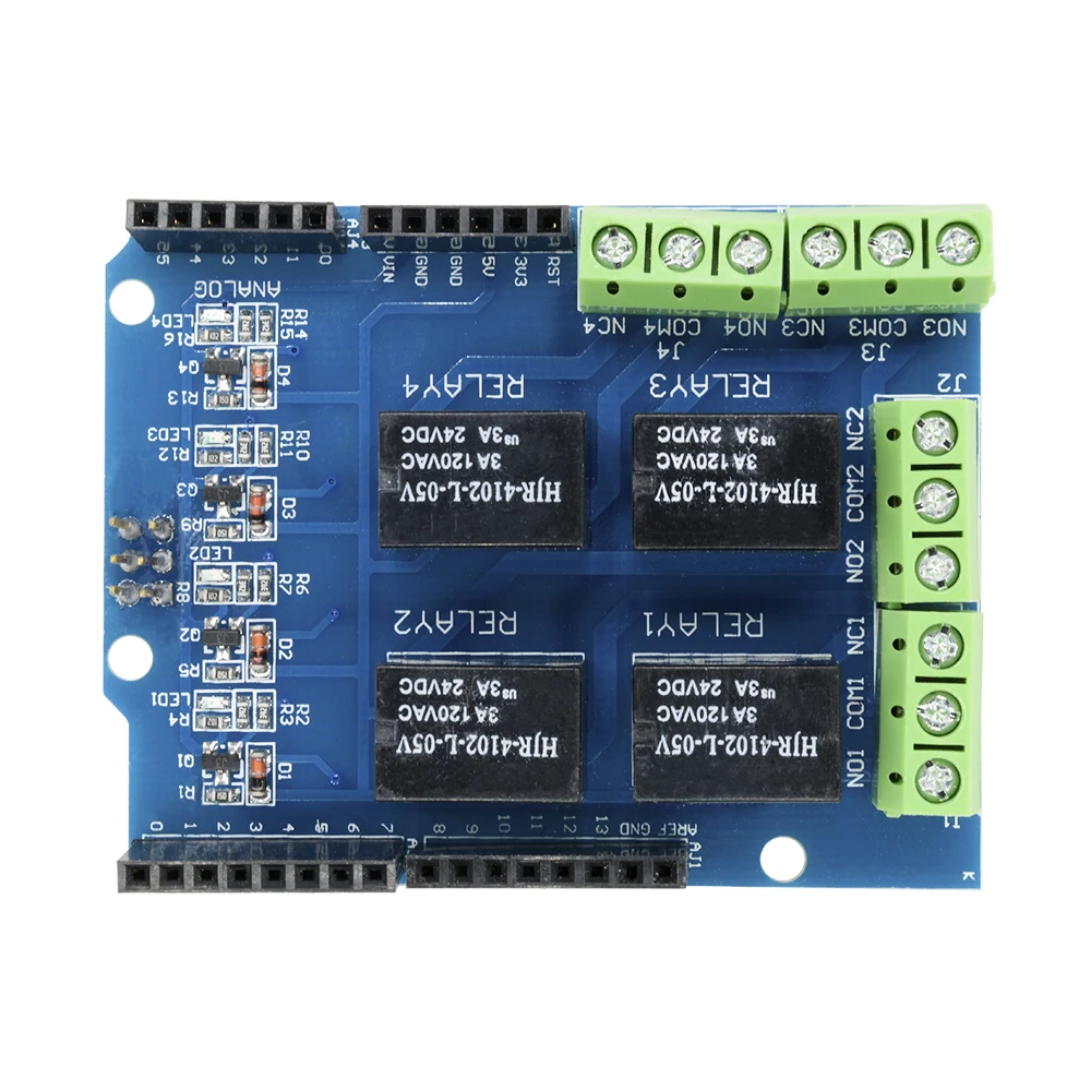 

Relay Shield Interface 4 Four Channel Module For Arduino Signal Control Power Expansion Drive Board Red Indicator DC 3.3V 5V