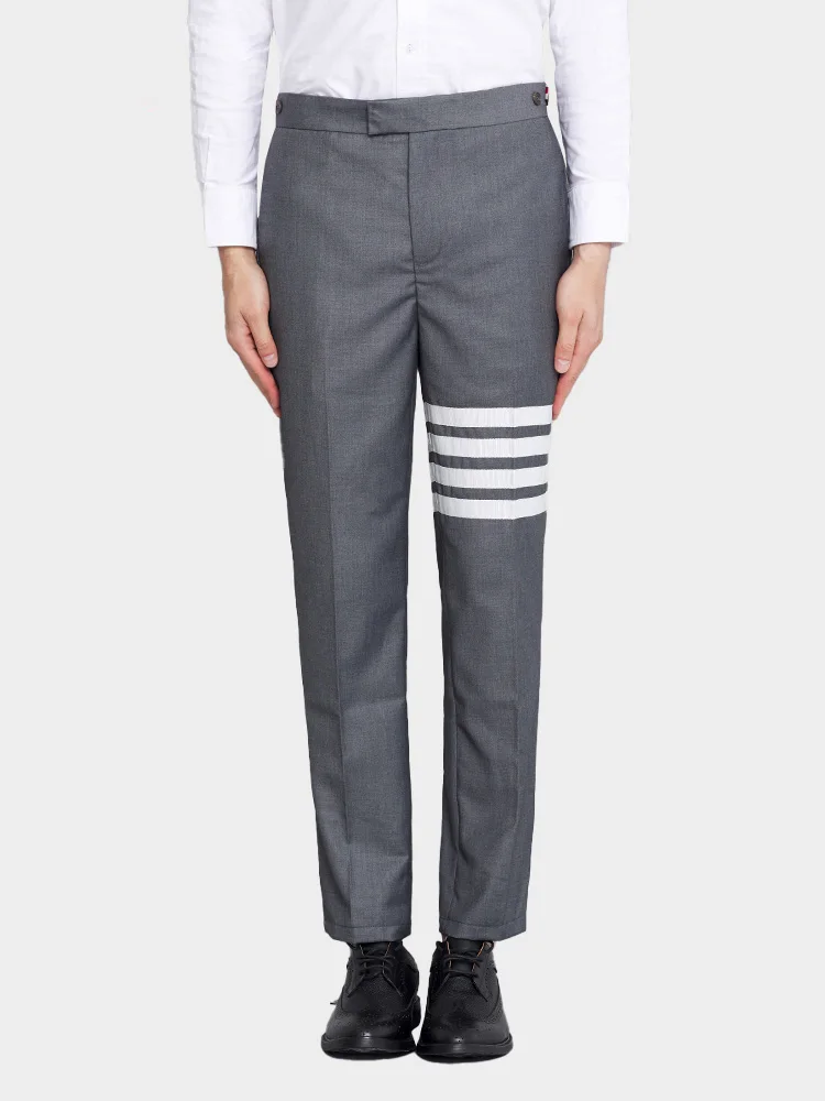 TB THOM  Men's Slim-Fit Flat-Front Dress Pant Autunm Winter White 4-Bar Stripe Suit Pants Fashion Luxury Harajuku Formal TB Pant