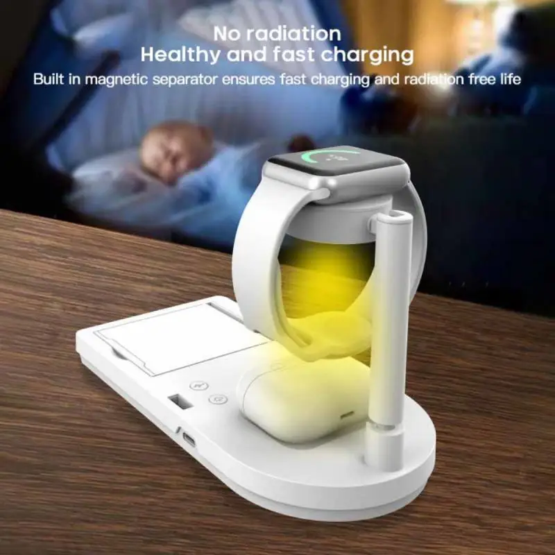 

Wireless Charger Foldable Fast Charging Wireless Charging 4-in-1 With Led Light For Iphone12 Max Huawei 4-in-1 Charger