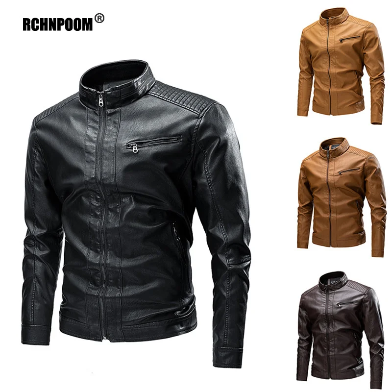 

Men's Winter Fleece Tick Leater Jacket Autumn New Casual Vintae Motorcycle Biker Coat Male Brand Desin PU Jacket Men